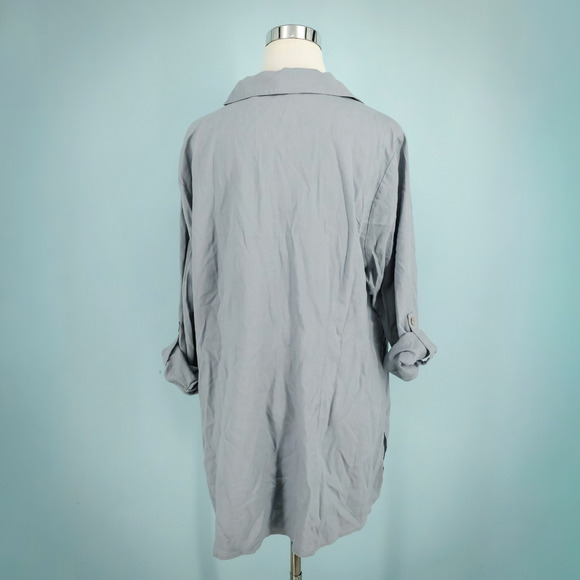 Soft Surroundings Plus Size 1X Gray Ruffle Pleated Button Linen Blend Tunic Top - Picture 3 of 6